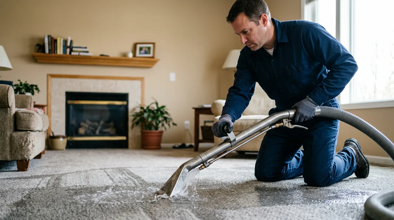 Water damage restoration technician working near Covington, IN